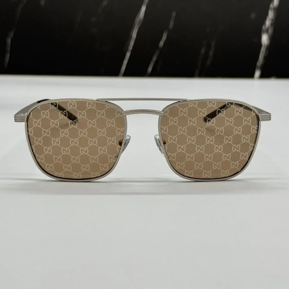 NEW GUCCI SUNGLASSES SILVER BROWN UNISEX EYEWEAR GUCCI GG1881S 004